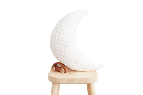 White with Gray Dots Moon Pillow