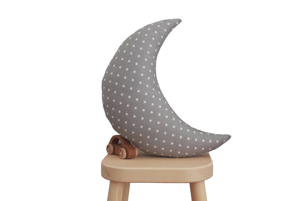 Gray with White Stars Print Moon Pillow